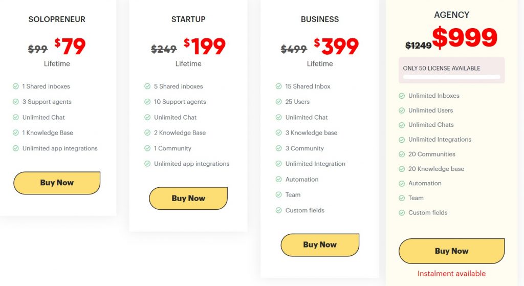 ThriveDesk Lifetime deal plans and pricing