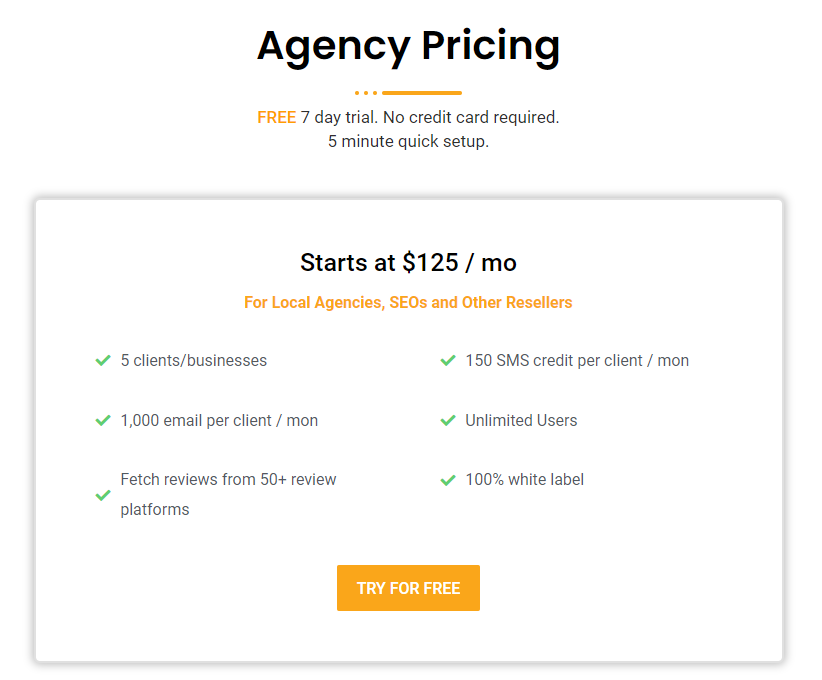 Grab your reviews Agency Plan Price 