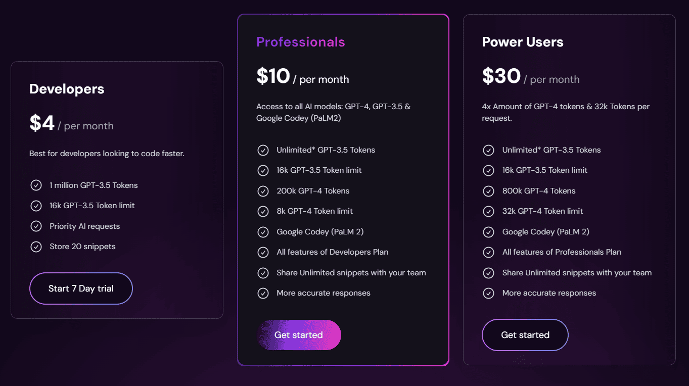 Code Snippets regular pricing