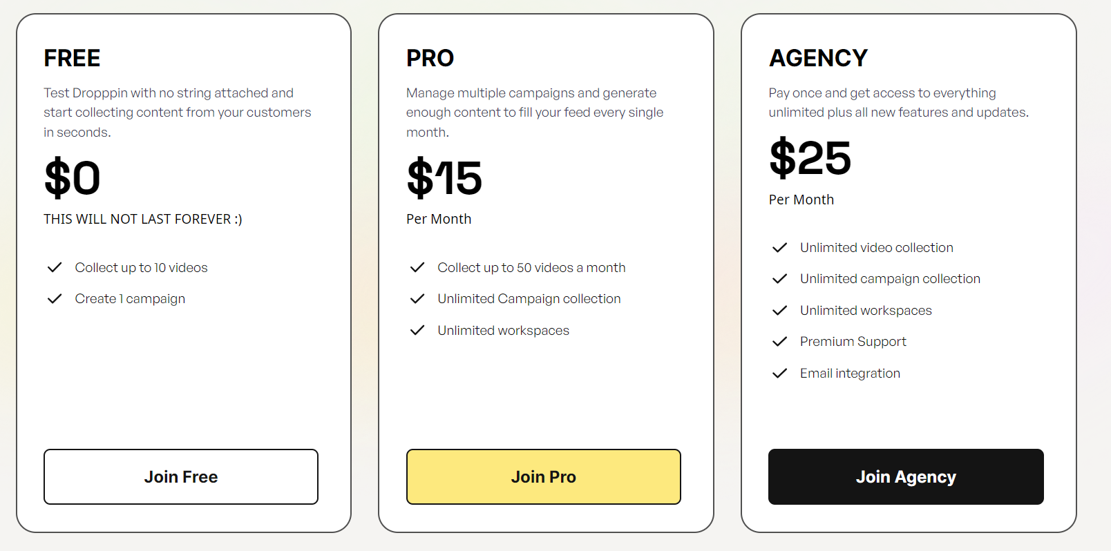 dropppin regular pricing