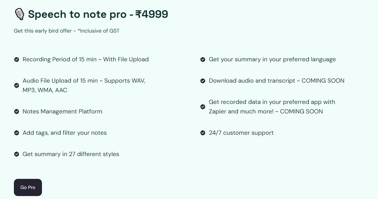 speech to note regular pricing