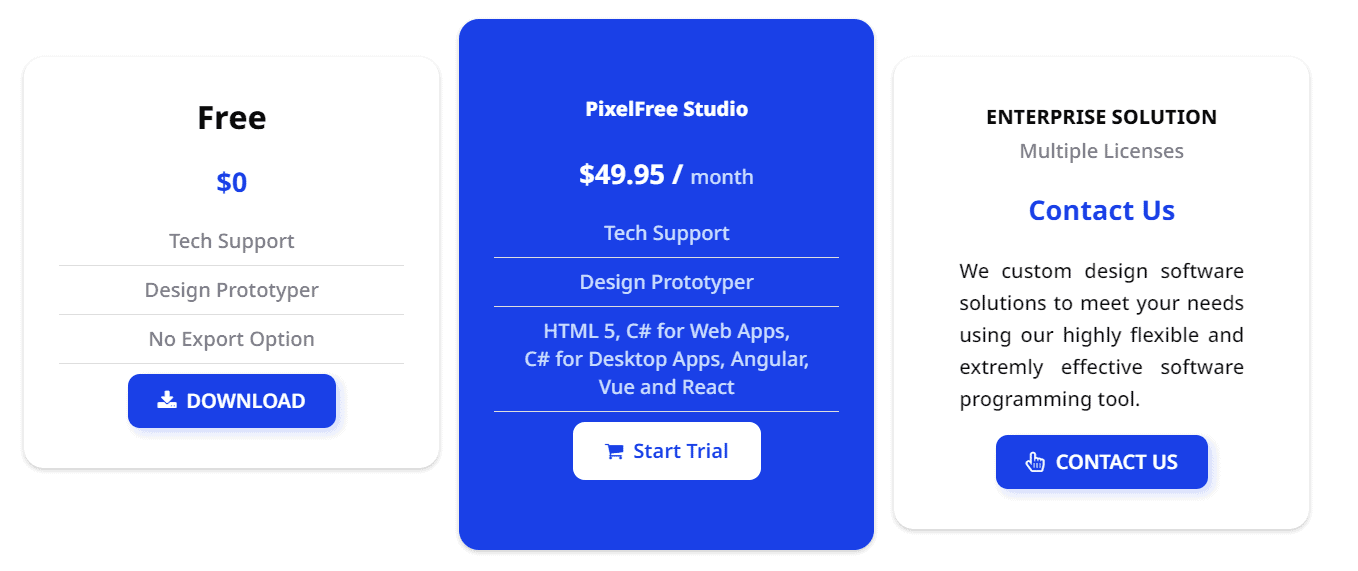 PixelFree Studio regular pricing