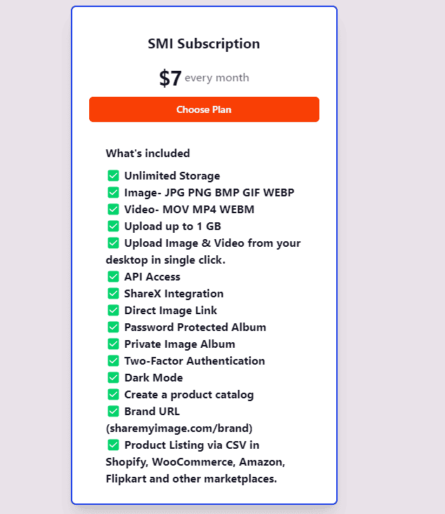 Share My Image regular pricing