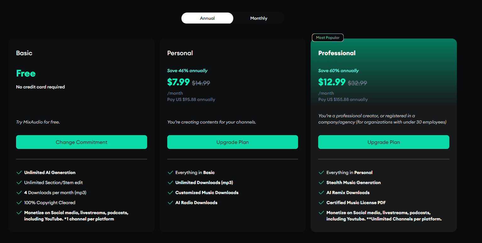 mixaudio regualr pricing