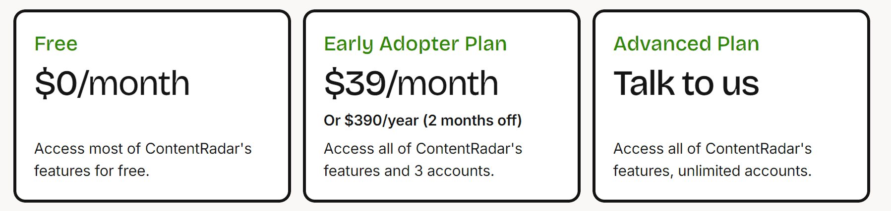 content radar regular pricing