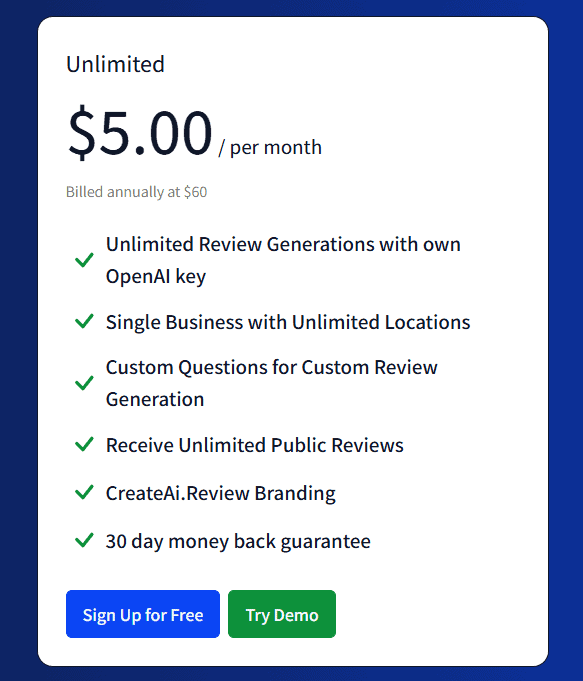 CreateAi.Review regular pricing