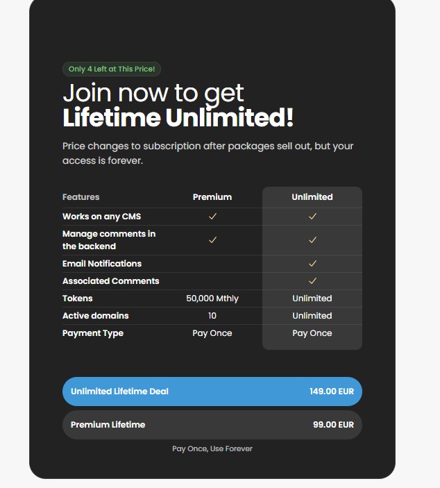 Simple Commenter regular pricing