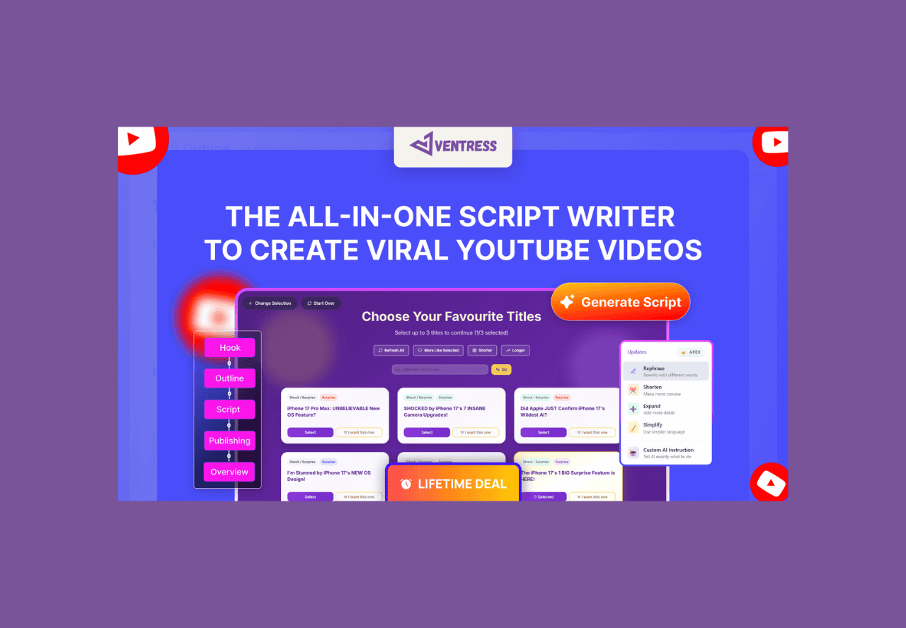 Ventress Lifetime Deal: Create viral video scripts 2 Ventress Lifetime deal on rockethub